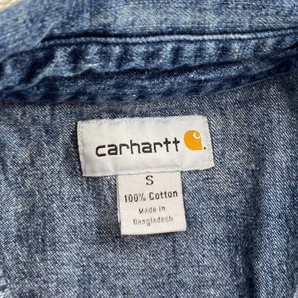 Vintage Carhartt Mens Denim Shirt Small Snap Pearl Blue Long Sleeve Western - Picture 12 of 16
